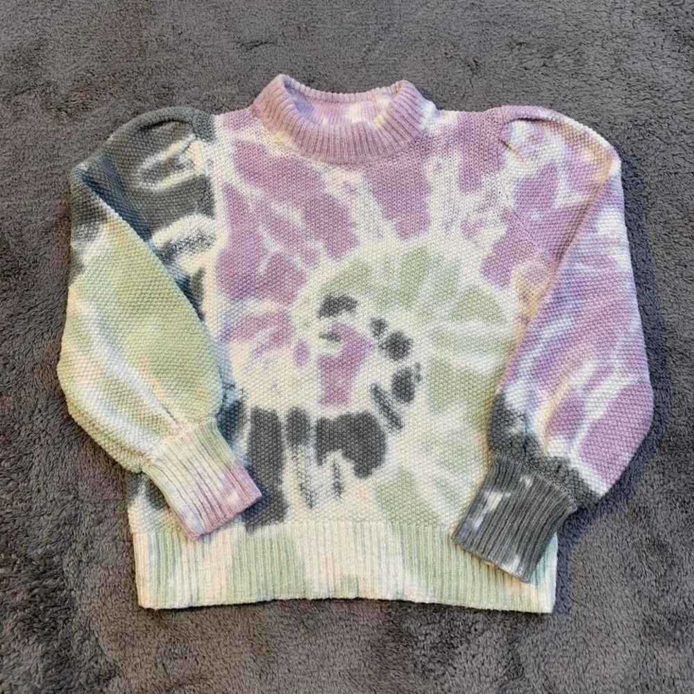 Madewell Sweater Tie Dye Pullover Knitted Puff Sleeve Cotton